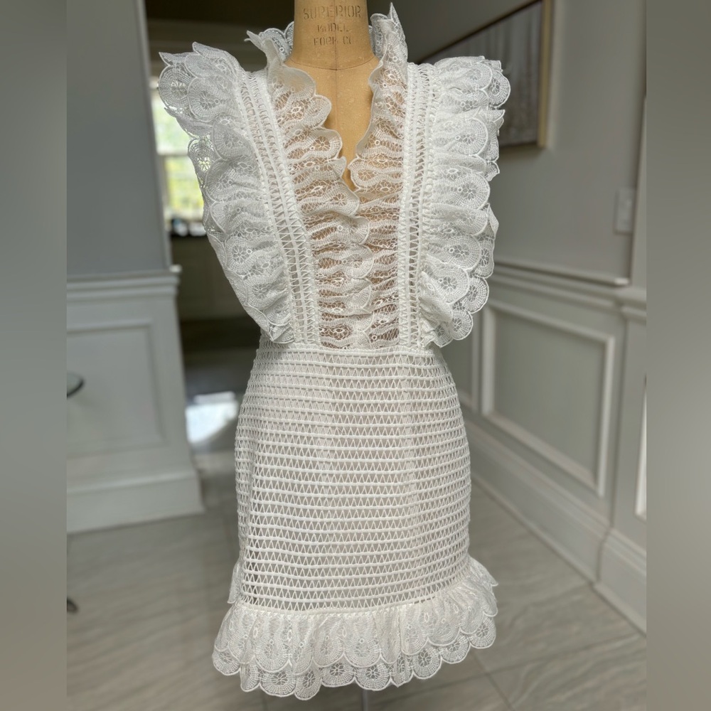 Parisian White Sheath Ruffled Dress